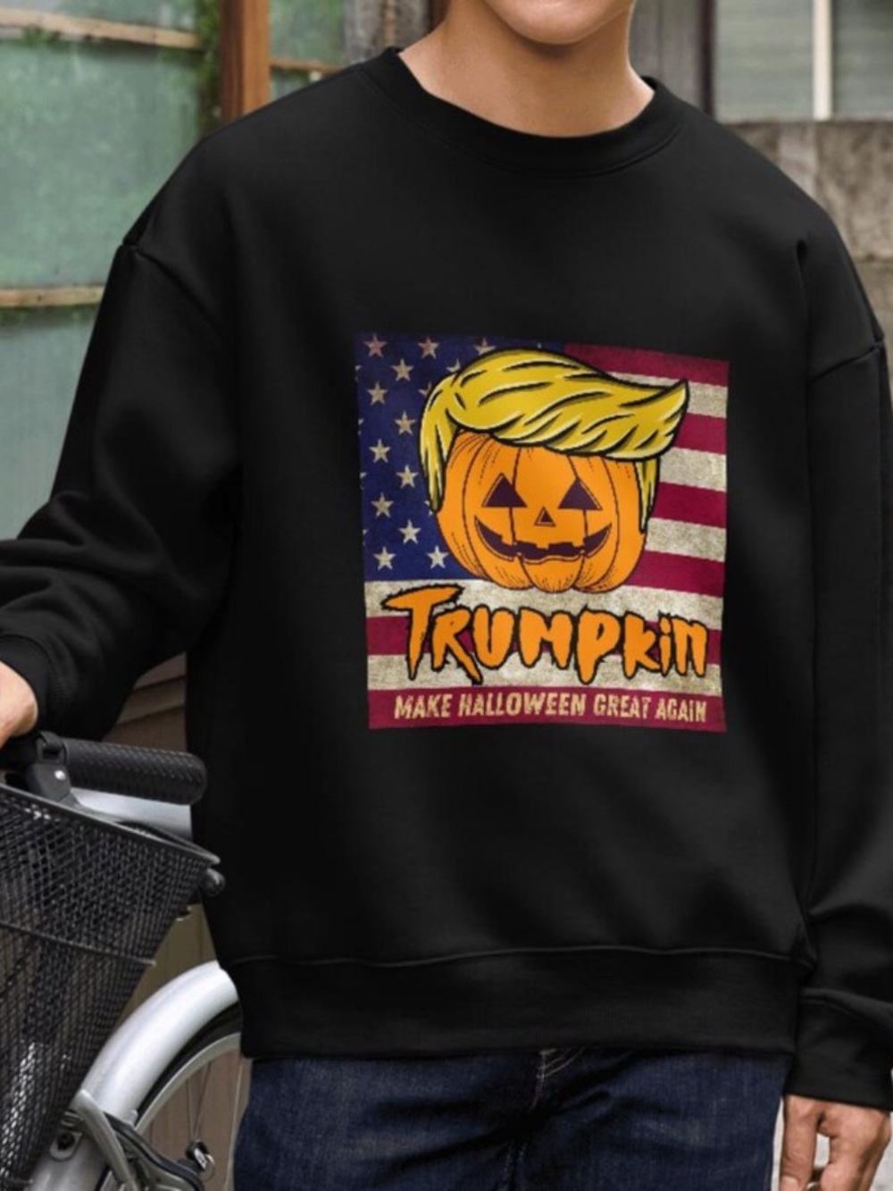 Black Halloween Sweatshirt, TRUMPKIN Design, Vintage Classic Style, Gift For Fan